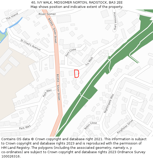 40, IVY WALK, MIDSOMER NORTON, RADSTOCK, BA3 2EE: Location map and indicative extent of plot
