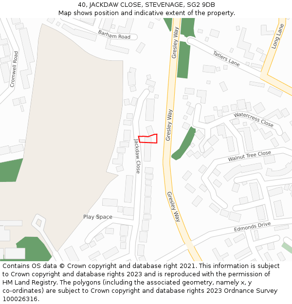 40, JACKDAW CLOSE, STEVENAGE, SG2 9DB: Location map and indicative extent of plot