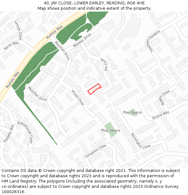 40, JAY CLOSE, LOWER EARLEY, READING, RG6 4HE: Location map and indicative extent of plot