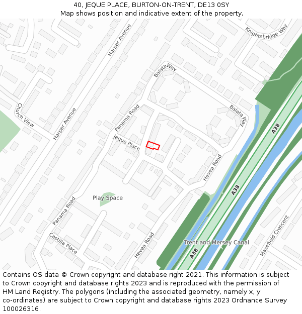 40, JEQUE PLACE, BURTON-ON-TRENT, DE13 0SY: Location map and indicative extent of plot