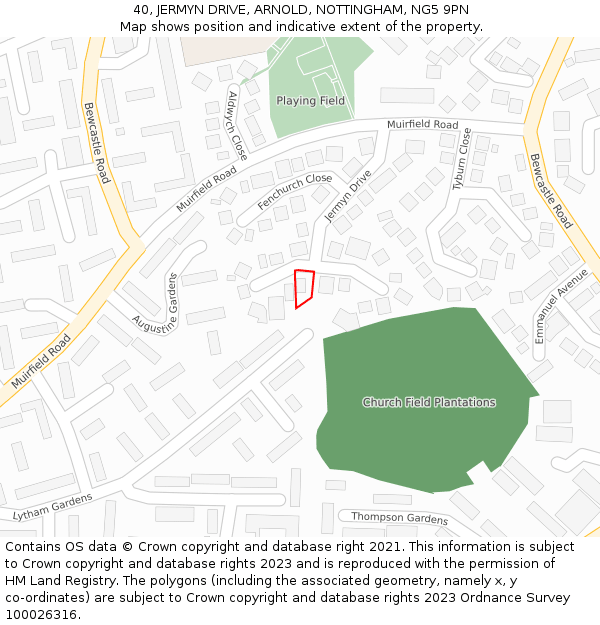 40, JERMYN DRIVE, ARNOLD, NOTTINGHAM, NG5 9PN: Location map and indicative extent of plot