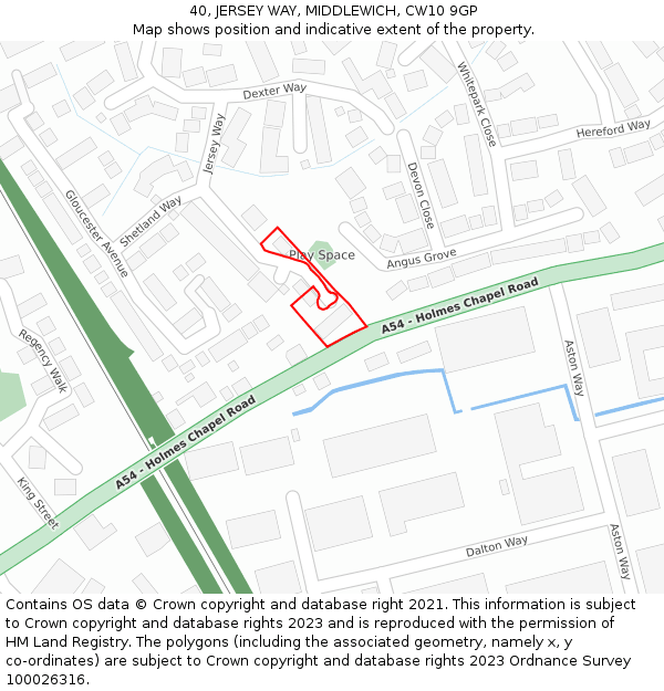 40, JERSEY WAY, MIDDLEWICH, CW10 9GP: Location map and indicative extent of plot