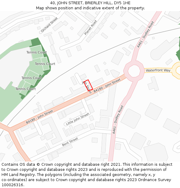 40, JOHN STREET, BRIERLEY HILL, DY5 1HE: Location map and indicative extent of plot