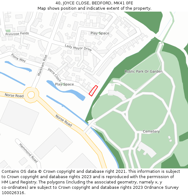 40, JOYCE CLOSE, BEDFORD, MK41 0FE: Location map and indicative extent of plot