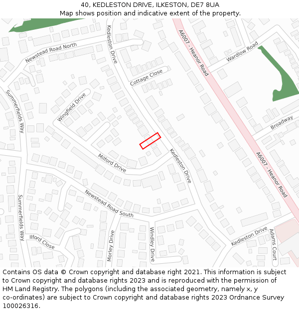 40, KEDLESTON DRIVE, ILKESTON, DE7 8UA: Location map and indicative extent of plot