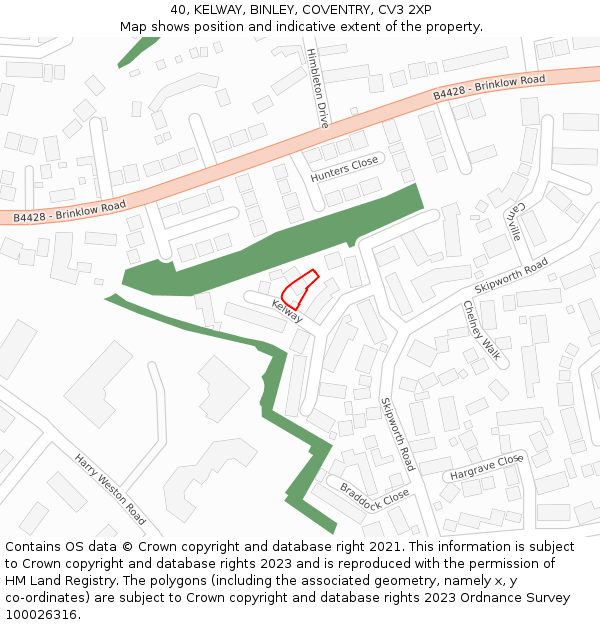 40, KELWAY, BINLEY, COVENTRY, CV3 2XP: Location map and indicative extent of plot