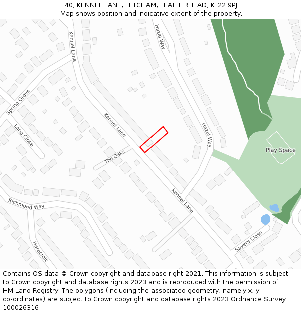 40, KENNEL LANE, FETCHAM, LEATHERHEAD, KT22 9PJ: Location map and indicative extent of plot