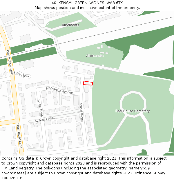 40, KENSAL GREEN, WIDNES, WA8 6TX: Location map and indicative extent of plot