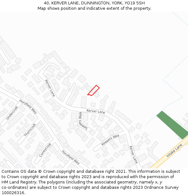 40, KERVER LANE, DUNNINGTON, YORK, YO19 5SH: Location map and indicative extent of plot