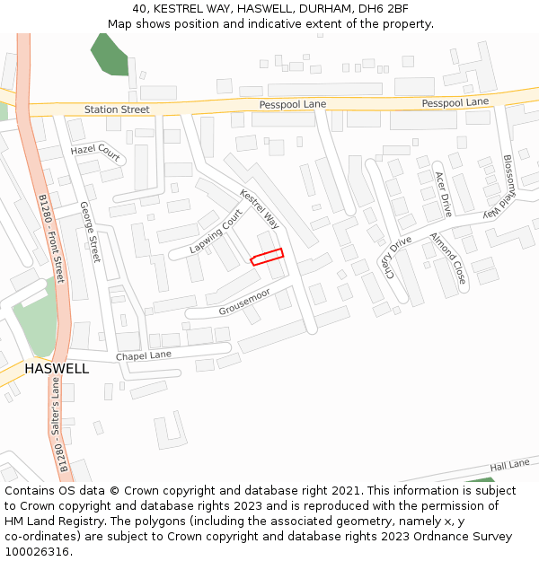 40, KESTREL WAY, HASWELL, DURHAM, DH6 2BF: Location map and indicative extent of plot