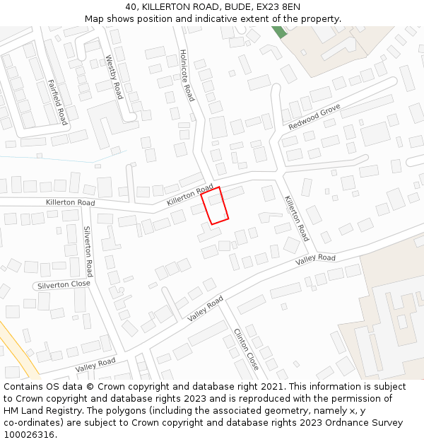 40, KILLERTON ROAD, BUDE, EX23 8EN: Location map and indicative extent of plot