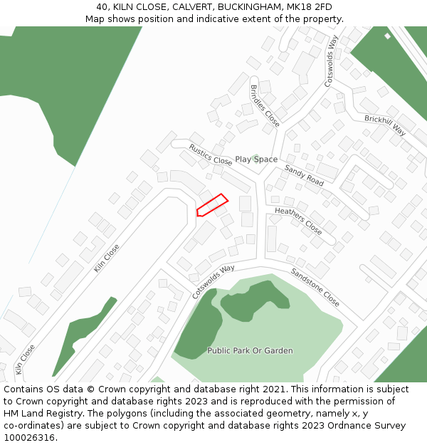 40, KILN CLOSE, CALVERT, BUCKINGHAM, MK18 2FD: Location map and indicative extent of plot