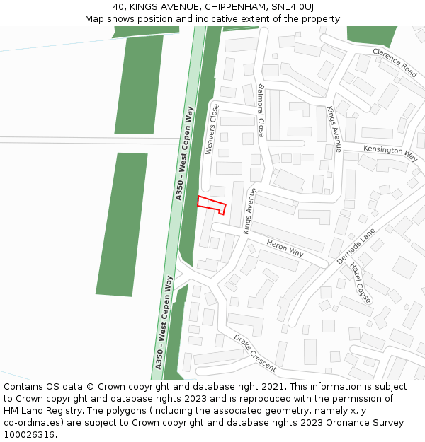 40, KINGS AVENUE, CHIPPENHAM, SN14 0UJ: Location map and indicative extent of plot