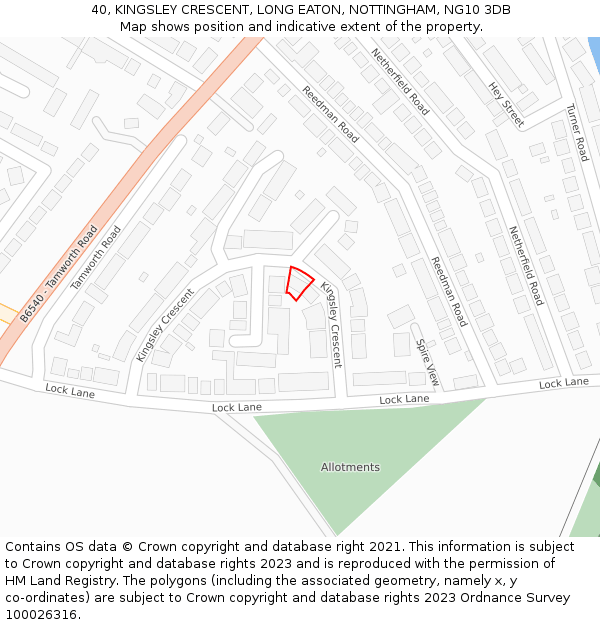 40, KINGSLEY CRESCENT, LONG EATON, NOTTINGHAM, NG10 3DB: Location map and indicative extent of plot