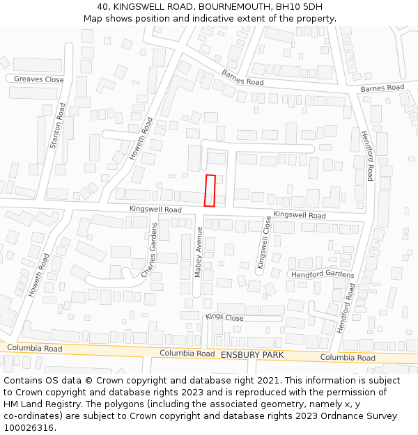 40, KINGSWELL ROAD, BOURNEMOUTH, BH10 5DH: Location map and indicative extent of plot