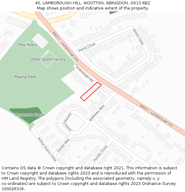 40, LAMBOROUGH HILL, WOOTTON, ABINGDON, OX13 6BZ: Location map and indicative extent of plot