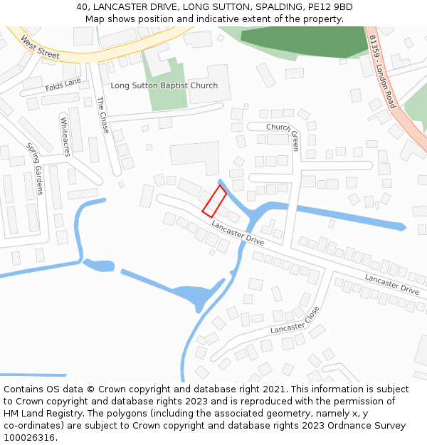 40, LANCASTER DRIVE, LONG SUTTON, SPALDING, PE12 9BD: Location map and indicative extent of plot