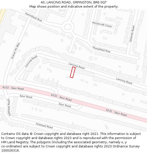 40, LANCING ROAD, ORPINGTON, BR6 0QT: Location map and indicative extent of plot