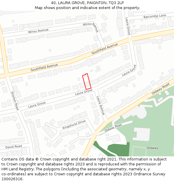 40, LAURA GROVE, PAIGNTON, TQ3 2LP: Location map and indicative extent of plot