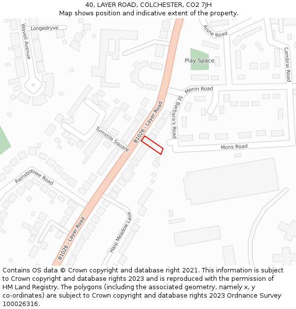 40, LAYER ROAD, COLCHESTER, CO2 7JH: Location map and indicative extent of plot