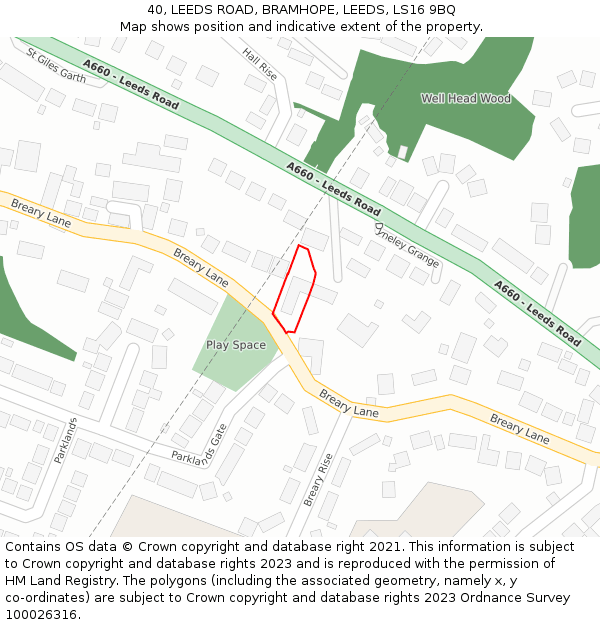 40, LEEDS ROAD, BRAMHOPE, LEEDS, LS16 9BQ: Location map and indicative extent of plot
