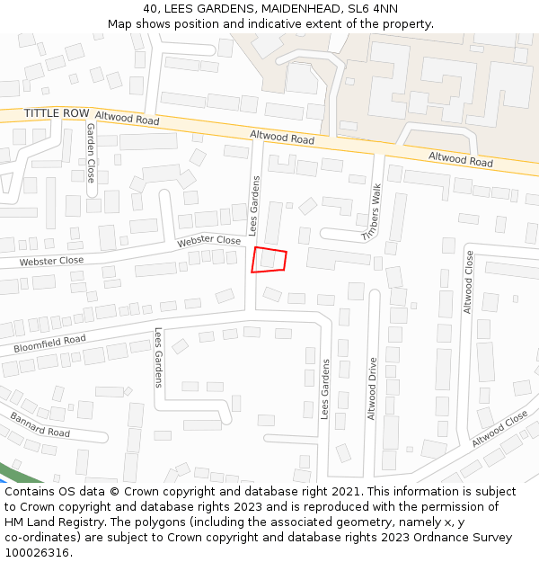 40, LEES GARDENS, MAIDENHEAD, SL6 4NN: Location map and indicative extent of plot