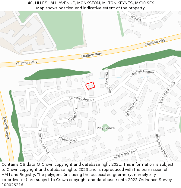 40, LILLESHALL AVENUE, MONKSTON, MILTON KEYNES, MK10 9FX: Location map and indicative extent of plot