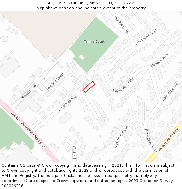 40, LIMESTONE RISE, MANSFIELD, NG19 7AZ: Location map and indicative extent of plot
