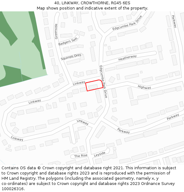 40, LINKWAY, CROWTHORNE, RG45 6ES: Location map and indicative extent of plot
