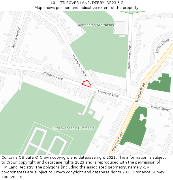 40, LITTLEOVER LANE, DERBY, DE23 6JG: Location map and indicative extent of plot
