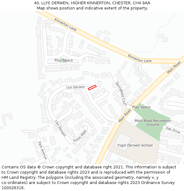 40, LLYS DERWEN, HIGHER KINNERTON, CHESTER, CH4 9AA: Location map and indicative extent of plot