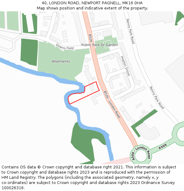 40, LONDON ROAD, NEWPORT PAGNELL, MK16 0HA: Location map and indicative extent of plot