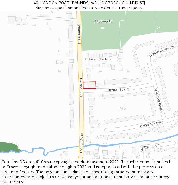 40, LONDON ROAD, RAUNDS, WELLINGBOROUGH, NN9 6EJ: Location map and indicative extent of plot
