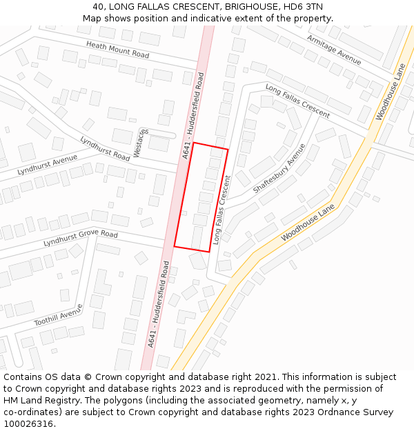 40, LONG FALLAS CRESCENT, BRIGHOUSE, HD6 3TN: Location map and indicative extent of plot