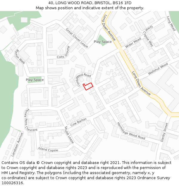 40, LONG WOOD ROAD, BRISTOL, BS16 1FD: Location map and indicative extent of plot
