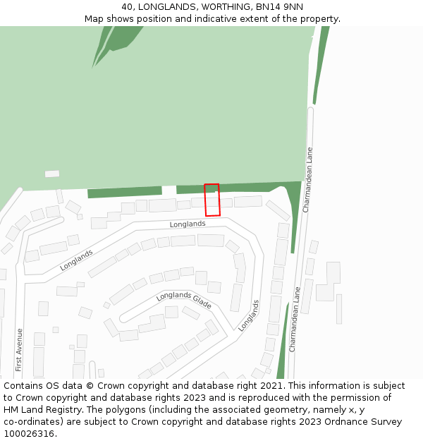 40, LONGLANDS, WORTHING, BN14 9NN: Location map and indicative extent of plot