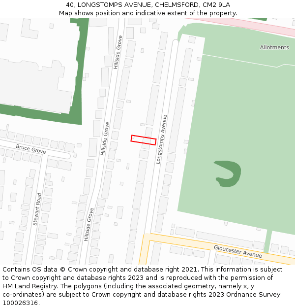 40, LONGSTOMPS AVENUE, CHELMSFORD, CM2 9LA: Location map and indicative extent of plot