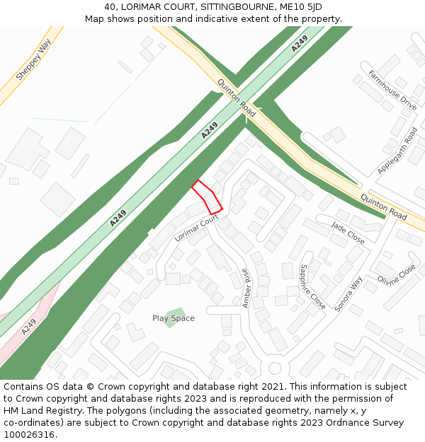 40, LORIMAR COURT, SITTINGBOURNE, ME10 5JD: Location map and indicative extent of plot