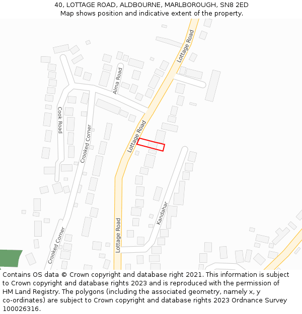 40, LOTTAGE ROAD, ALDBOURNE, MARLBOROUGH, SN8 2ED: Location map and indicative extent of plot
