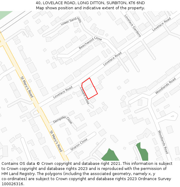 40, LOVELACE ROAD, LONG DITTON, SURBITON, KT6 6ND: Location map and indicative extent of plot