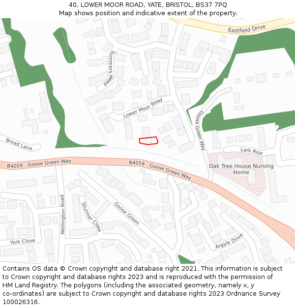 40, LOWER MOOR ROAD, YATE, BRISTOL, BS37 7PQ: Location map and indicative extent of plot