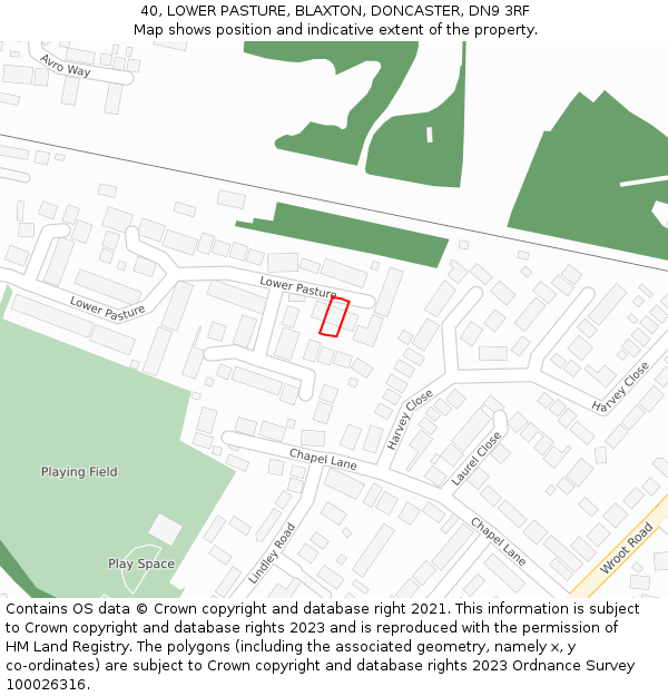 40, LOWER PASTURE, BLAXTON, DONCASTER, DN9 3RF: Location map and indicative extent of plot