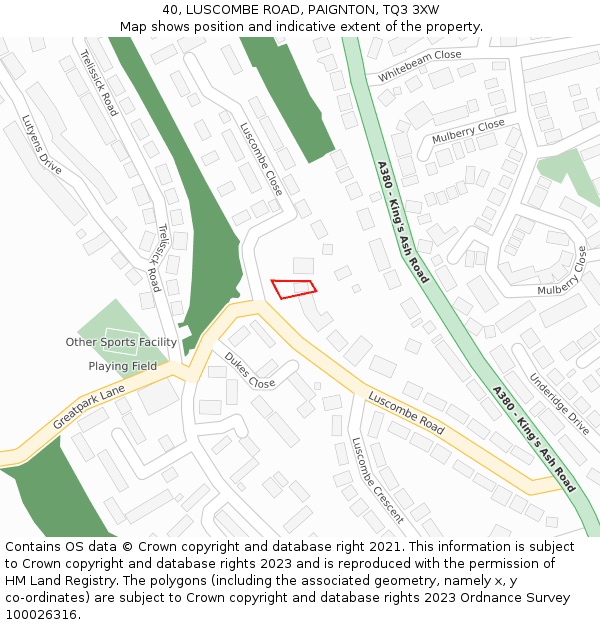 40, LUSCOMBE ROAD, PAIGNTON, TQ3 3XW: Location map and indicative extent of plot