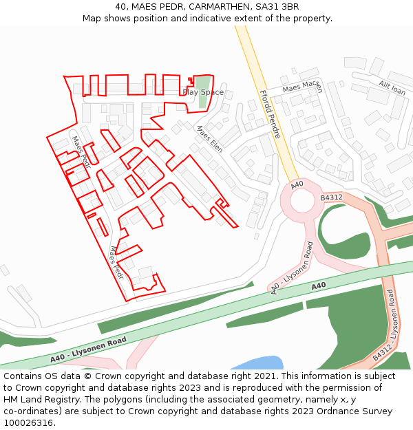 40, MAES PEDR, CARMARTHEN, SA31 3BR: Location map and indicative extent of plot