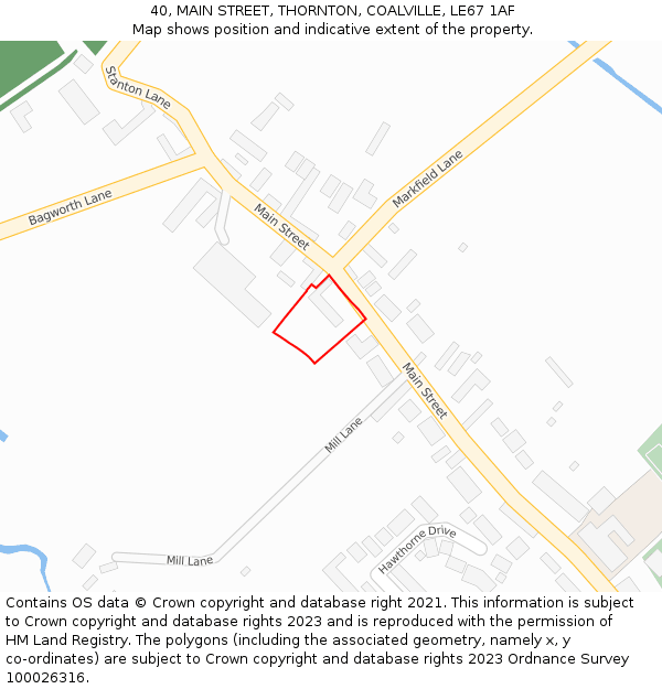 40, MAIN STREET, THORNTON, COALVILLE, LE67 1AF: Location map and indicative extent of plot