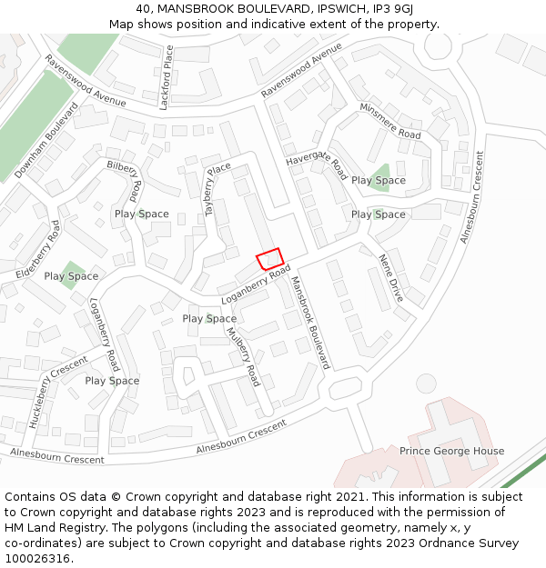 40, MANSBROOK BOULEVARD, IPSWICH, IP3 9GJ: Location map and indicative extent of plot
