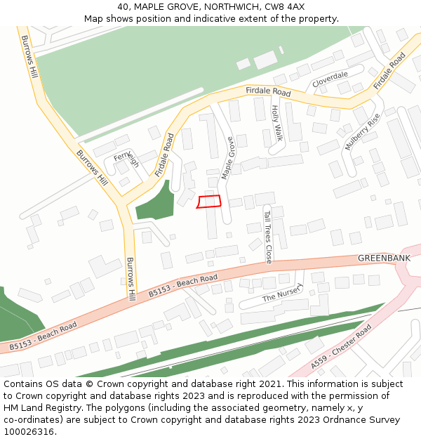 40, MAPLE GROVE, NORTHWICH, CW8 4AX: Location map and indicative extent of plot