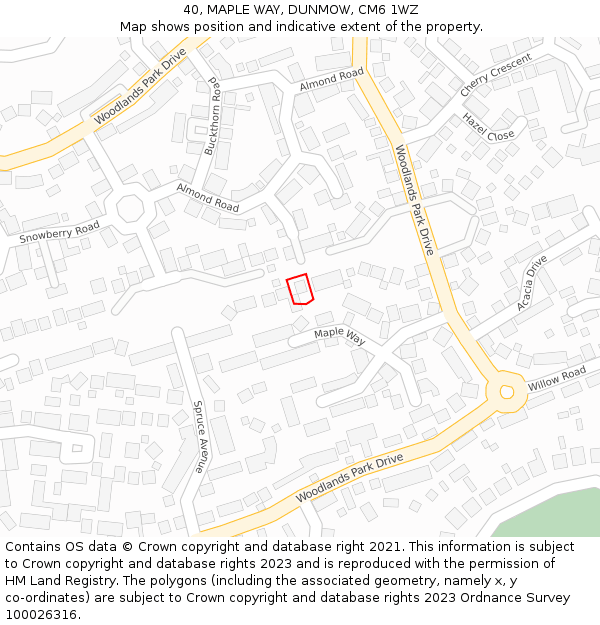 40, MAPLE WAY, DUNMOW, CM6 1WZ: Location map and indicative extent of plot