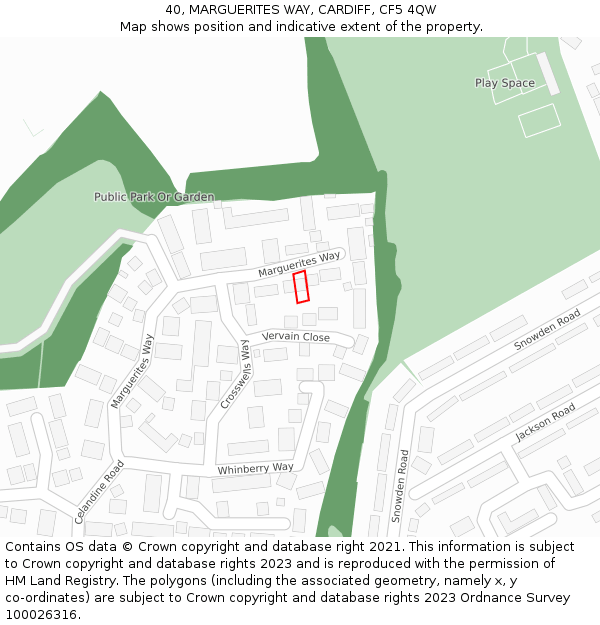 40, MARGUERITES WAY, CARDIFF, CF5 4QW: Location map and indicative extent of plot