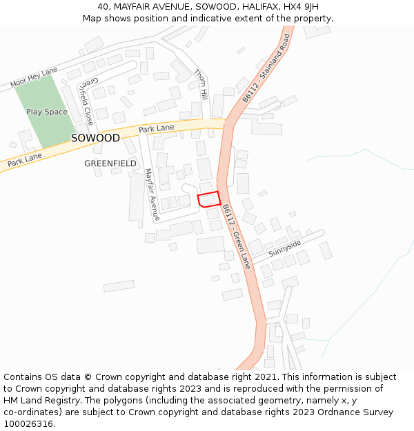 40, MAYFAIR AVENUE, SOWOOD, HALIFAX, HX4 9JH: Location map and indicative extent of plot